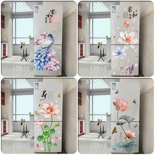 中国风防水冰箱贴纸空调花卉装饰品，墙贴3d立体中式贴画自粘可移除