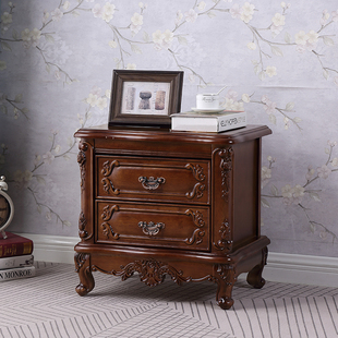 欧式实木床头柜免安装创意美式复古雕花卧室收纳储物柜床边小柜子