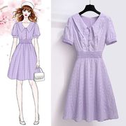 法式小众连衣裙女夏季收腰显瘦气质桔梗温柔风设计感小众紫色裙子