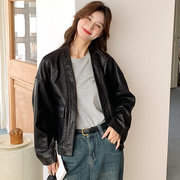 8802西装黑色皮衣外套女双口袋修身显瘦韩版pu短外套短款酷之依纯