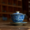 秋拾景德镇陶瓷手绘青花盖碗，手工泡茶碗，复古三才盖碗功夫茶具