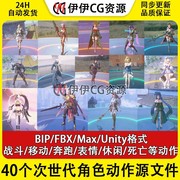 3DMax次时代Bip骨骼绑定动画游戏角色人物武器动作3d模型FBXuntiy