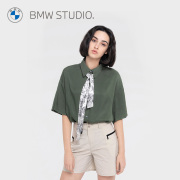 bmwstudio宝马女装夏季橄榄绿，时尚通勤百搭气质女士短袖衬衫