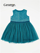 英国乔治George女童蓝绿色无袖连衣裙夏季礼服亮片1020282