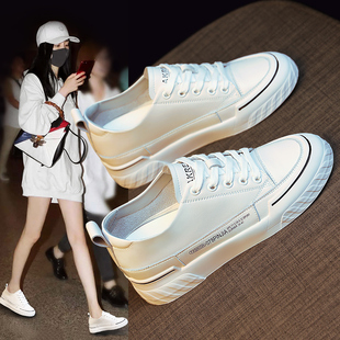真皮小白鞋女2022春季内增高厚底帆布鞋，时尚休闲韩版板鞋