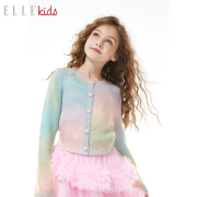 ellekids童装渐变马海针织衫，外套女童秋装，彩虹梦幻毛衣开衫
