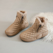 加绒雪地靴女2023冬季学生，ins韩版保暖休闲棉鞋，侧拉链短靴子