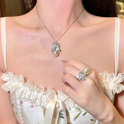欧美复古大珍珠巴洛克高级感轻奢锆石微镶宝石，花朵耳钉项链戒指