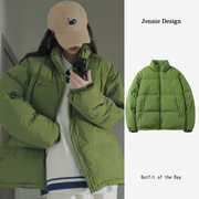 绿色羽绒棉服女冬短款2022年小个子ins潮韩版宽松轻薄面包服