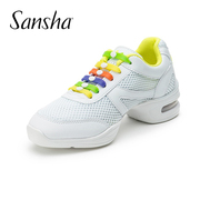 Sansha三沙爵士现代舞鞋女白色外穿夏季气垫网面广场舞运动舞蹈鞋