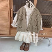 女童春季套装韩版洋气时髦儿童开衫毛衣外套宝宝长袖连衣裙两件套