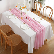 跨境法式雪纺桌旗简约纯色桌旗婚庆宴会派对家用餐桌装饰桌旗涤纶