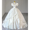 法式白色缎面轻婚纱2024新娘在逃公主高级质感主纱齐地小个子