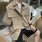 高级垫肩衬衫男韩版解构设计感小众短袖衬衣夏季上衣薄款半袖外套