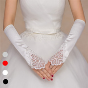 白色黑色手套礼服无指婚纱婚庆手袖新娘珠缝红色小花绣花平板