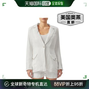 dl1961女式长袖工作服一粒扣西装外套 - 白色亚麻 美国奥莱直