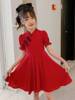 女童旗袍连衣裙夏装改良汉服儿童中国风洋气公主裙红色裙子演出，