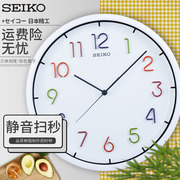 日本SEIKO精工挂钟 12英寸静音客厅白色简约个性卡通石英挂表