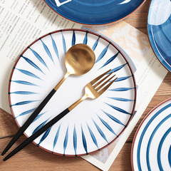 日式手绘陶瓷盘子创意家用菜盘釉下彩网红餐具西餐盘牛排盘早餐盘
