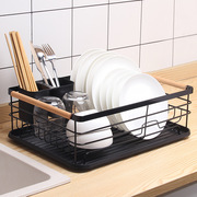 日式铁艺餐具收纳碗碟架多功能厨房置物架大容量沥水碗架