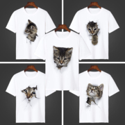 3D可爱抓破纸猫短袖T恤猫咪图案花个性流行情侣装兄弟姐妹亲子装