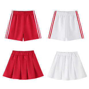 女童裙子白色半身裙夏季小学生，校服裤子百褶裙蓬蓬裙男童红色短裤
