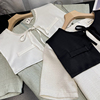 韩系圆领宽松短袖连衣裙白色系带披肩两件套时尚休闲洋气C￥26c