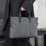 欧美时尚格子男包男士包包，手提包横款公文包商务，单肩包电脑文件包