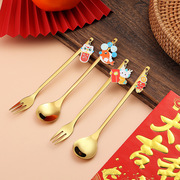 中国龙新年礼物公仔龙年勺叉新春创意新年勺叉餐具套装勺