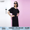 lily2023夏女装(夏女装)复古波点别致抽绳奢华别致光泽感泡泡袖连衣裙