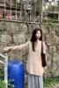 韩系慵懒风驼色v领长袖毛衣小众设计感气质宽松高级感打底针织衫