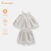 夏季婴儿套装女宝宝露背无袖吊带短裤白色洋气两件套韩版背带裙薄