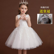 女童夏装公主裙白色网纱裙，礼服钢琴表演服中大童连衣裙蓬蓬裙花。