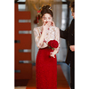 新中式旗袍敬酒服2024新娘，红色套装小个子，回门衣服订婚礼服裙
