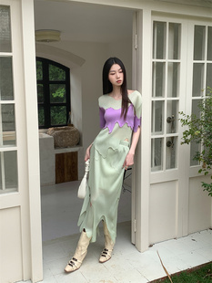 夏装搭配一整套显瘦今年流行时尚小香风，绿色半身裙韩剧两件套装女