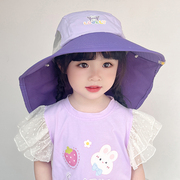 儿童防晒帽防紫外线男女童宝宝遮阳帽夏季薄款披肩防晒渔夫帽大檐