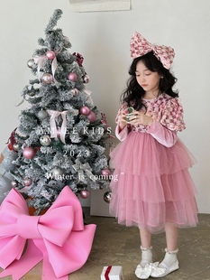 23年秋冬公主裙童装，女童亮片玫粉色艾米长袖，连衣裙生日礼服裙