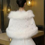 婚纱披肩冬季结婚新娘礼服，外搭保暖婚礼配旗袍的仿皮草外套加厚@