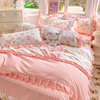 3d兔耳朵韩式网红公主风床上用品，花边被套床单四件套单人三件套