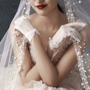 新娘结婚手套短款蕾丝主，婚纱高级婚礼，薄纱手套礼服复古白色蝴蝶结