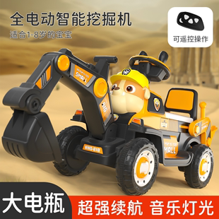 儿童挖掘机电动玩具车可坐人大号，卡通工程车男女孩遥控挖土机勾机