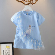 韩版女童爱莎公主裙，2024夏季宝宝，短袖t恤裙儿童艾莎连衣裙