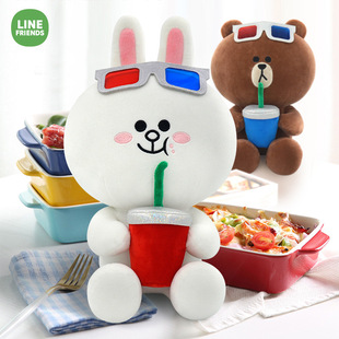 正版授权LINE FRIENDS系列3D眼镜款布朗熊可妮兔玩偶情侣公仔