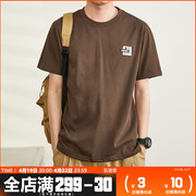 hvelay日系刺绣字母宽松短袖T恤男生夏季重磅时尚休闲圆领打底衫