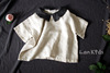 韩国森系棉麻童装儿童蝴蝶领气质棉麻短袖娃娃，衫女童宽松苎麻衬衫