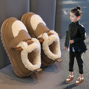 女童棉鞋2023韩版毛毛，鞋防滑保暖靴子女，宝美拉德拼色雪地棉靴