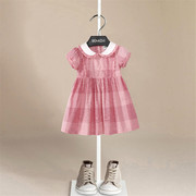 伯米吉夏装女童公主裙童装女宝粉色裙子甜美洋气娃娃领短袖连衣裙
