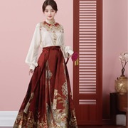 新中式肩刺绣上衣红色马面裙，新娘敬酒服套装，女秋冬国风订婚汉服