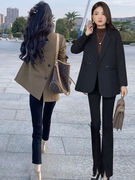 韩版休闲加厚西装外套女2023秋冬小个子高级设计感加棉版上衣