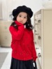 女童新年红串珠樱桃，开衫儿童节日款红色，针织衫羊毛混纺圣诞毛衣